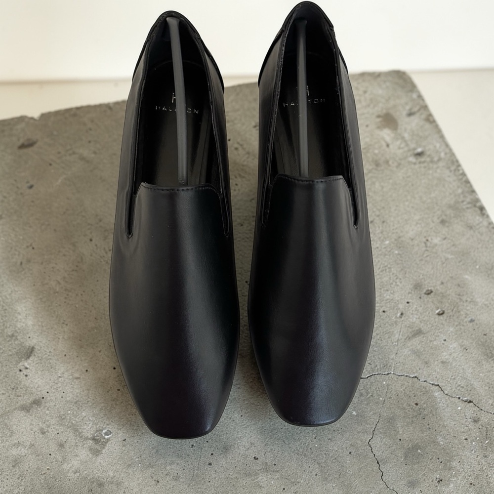 H By Halston Black Pointed Toe Flats Women 6.5 Vegan Leather Minimalist Loafers - Picture 3 of 6
